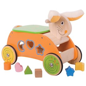 Bigjigs Baby Dřevěný motorický vozík zajíc