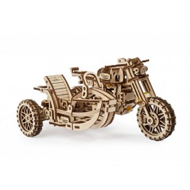 Ugears 3D dřevěné mechanické puzzle Motorka s vozíkem