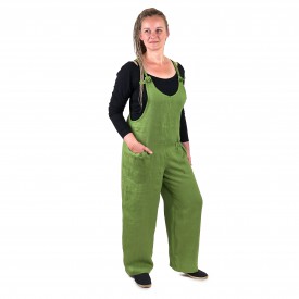 Dámské lněné kalhoty s laclem, zelené