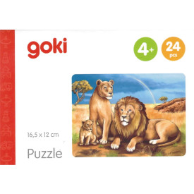 GOKI Dřevěné puzzle Africká zvířata: Lvi 24 dílků
