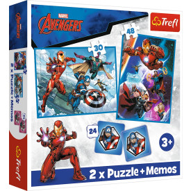 TREFL Sada 3v1 Avengers: Hrdinové v akci (2x puzzle + pexeso)