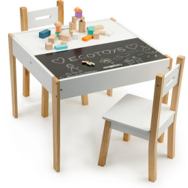 ECOTOYS Dětský dřevěný stůl s tabulí a dvěma židličkami