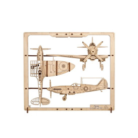 Ugears 2.5D dřevěné mechanické puzzle Stíhací letadlo