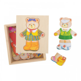 Bigjigs Dřevěné oblékací puzzle v krabičce - Paní Medvědice