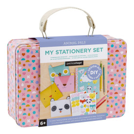 Petit Collage Kreativní kufřík Dopisní souprava se zvířátky -  poškozená kovová krabička