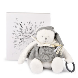 Doudou Dárková sada Plyšový lední medvídek s kroužkem 30 cm šedý - poškozený obal