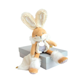 Doudou Dárková sada - plyšový zajíček s dečkou 31 cm béžový - poškozený obal