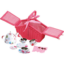 small foot Piknikový růžový koš s nádobíčkem - poškozený obal