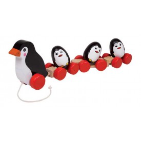 Dřevěné tahací hračky -  Rodinka tučňáků na provázku