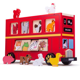Bigjigs Toys Dřevěný autobus se zvířátky - poškozený obal