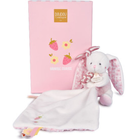 Doudou Dárková sada Plyšový králíček s dečkou 10 cm růžový
