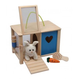 Dřevěné hračky - Plyšový králík v králíkárně s doplňky