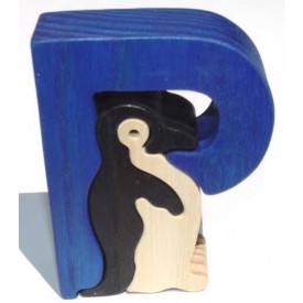 Dřevěné vkládací puzzle z masivu- Abeceda písmeno P tučňák