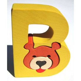 Dřevěné vkládací puzzle z masivu - Abeceda písmenko B medvěd