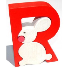 Dřevěné vkládací puzzle z masivu- Abeceda písmenko R zajíc