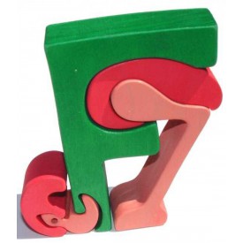 Dřevěné vkládací puzzle z masivu- Abeceda písmeno F plameňák