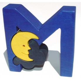 Dřevěné vkládací puzzle z masivu - Abeceda písmenko M měsíc