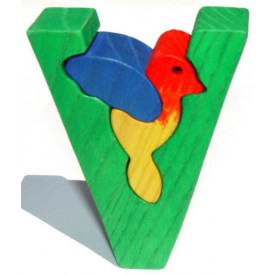 Dřevěné vkládací puzzle z masivu - Abeceda písmeno V ptáček