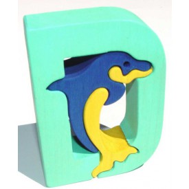 Dřevěné vkládací puzzle z masivu - Abeceda písmenko D delfín