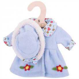 Bigjigs Toys modrý kabátek s kloboučkem pro panenku 25 cm