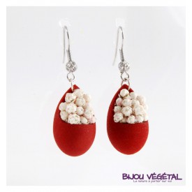 Živé šperky - Náušnice Slza červené  s trvalými bílými květy