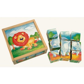 Dřevěné hračky - Obrázkové  kostky - Divoká zvířata 9 ks