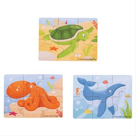 Bigjigs Toys puzzle 3v1 mořské zvířátka