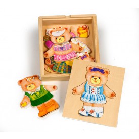 Bigjigs Dřevěné oblékací puzzle v krabičce - Paní Medvědice
