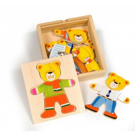 Bigjigs Dřevěné oblékací puzzle v krabičce - Pan Medvěd