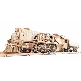 Ugears Dřevěná stavebnice 3D mechanické puzzle V-Express parní lokomotiva